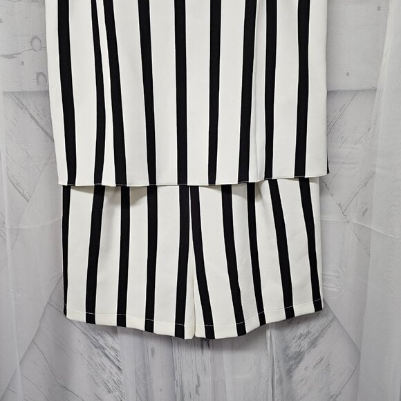Topshop Romper Black Off White Striped Off Shoulder Layered 6 NWT - Picture 4 of 11